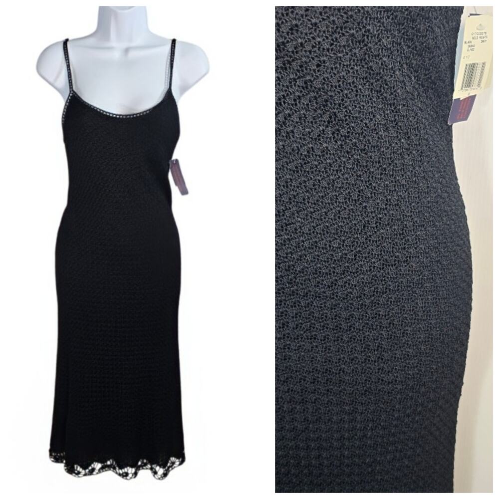 Ralph Lauren Plaid Hand Knit Crochet Midi Slip Dress Black L Vintage Y2K NWT